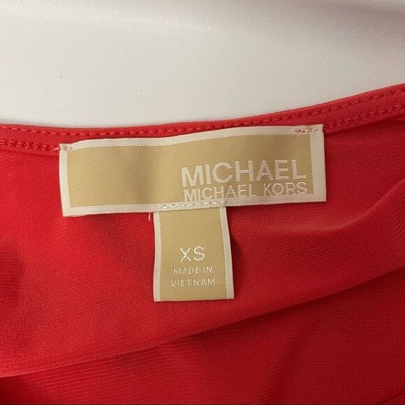 MICHAEL KORS ruffled front vneck gold chain w/ studs chiffon cami top coral szXS - Picture 5 of 8